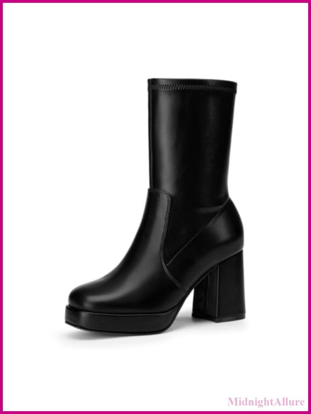 Women's Platform Mid Calf Boots Stretch Chunky Block Heel